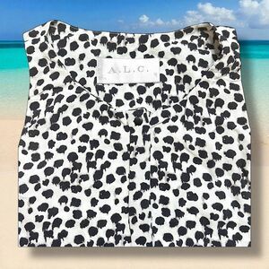NWOT A.L.C. Animal Print White Black One Button Front Sleeveless Silk Top Sz XS